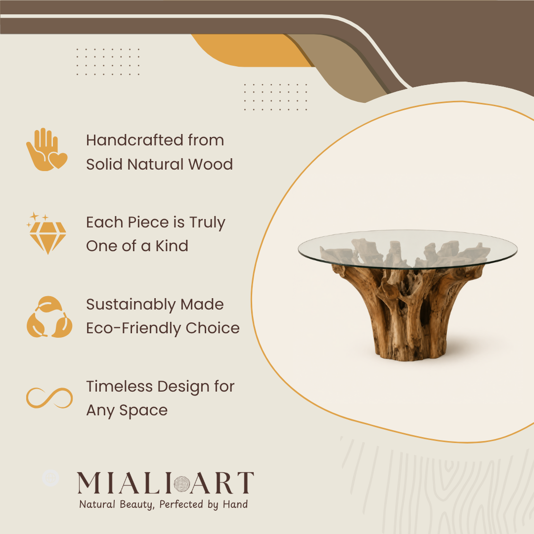 Teak Root Dining Table | Natural Root Base | Diameter 160 cm