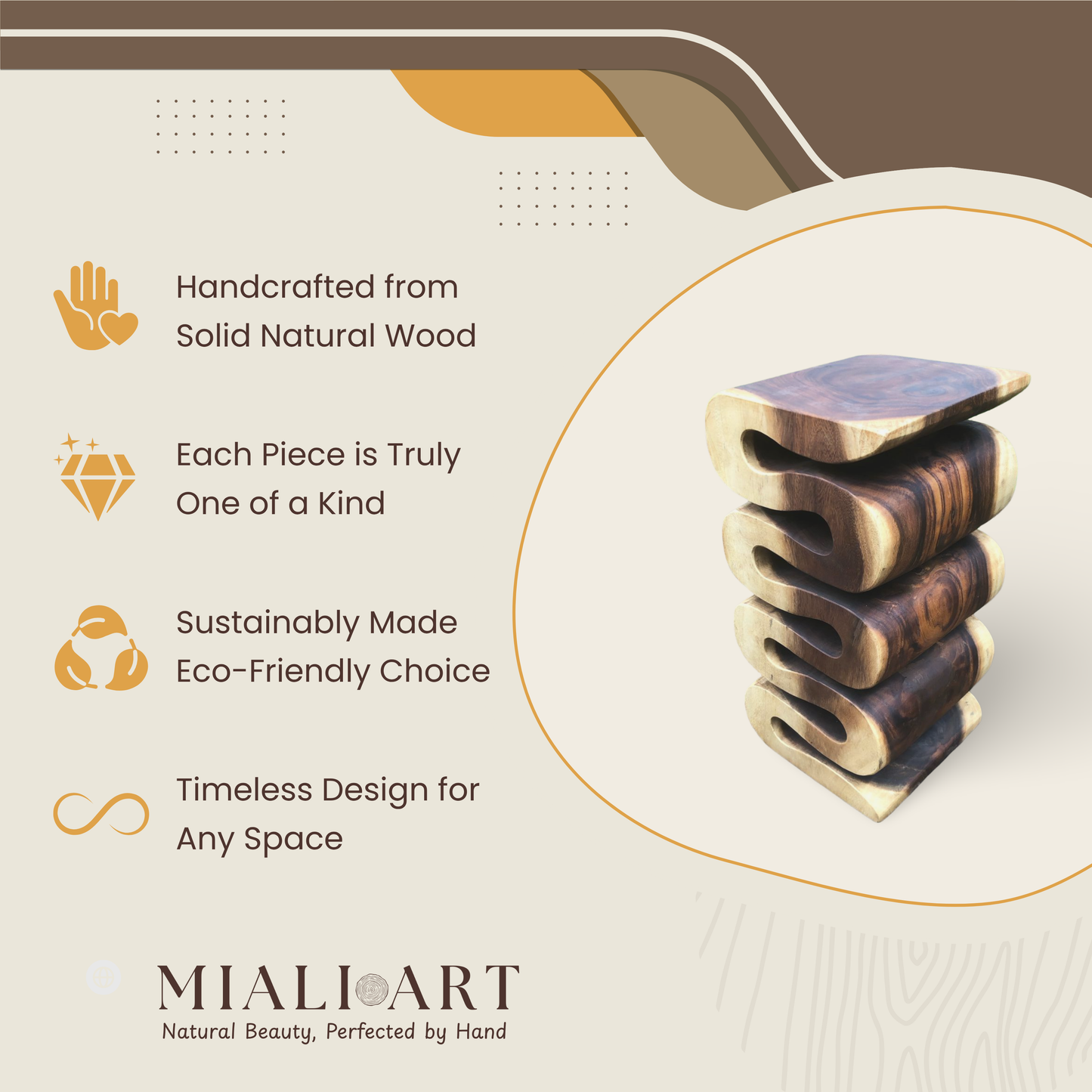 Wood Trunk Stand | Solid Wood Handmade | Natural Organic Base | 60x30x30cm