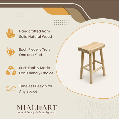 Teak Bar Stool | Natural Trunk Top & Wood Base | 73x30x40 cm