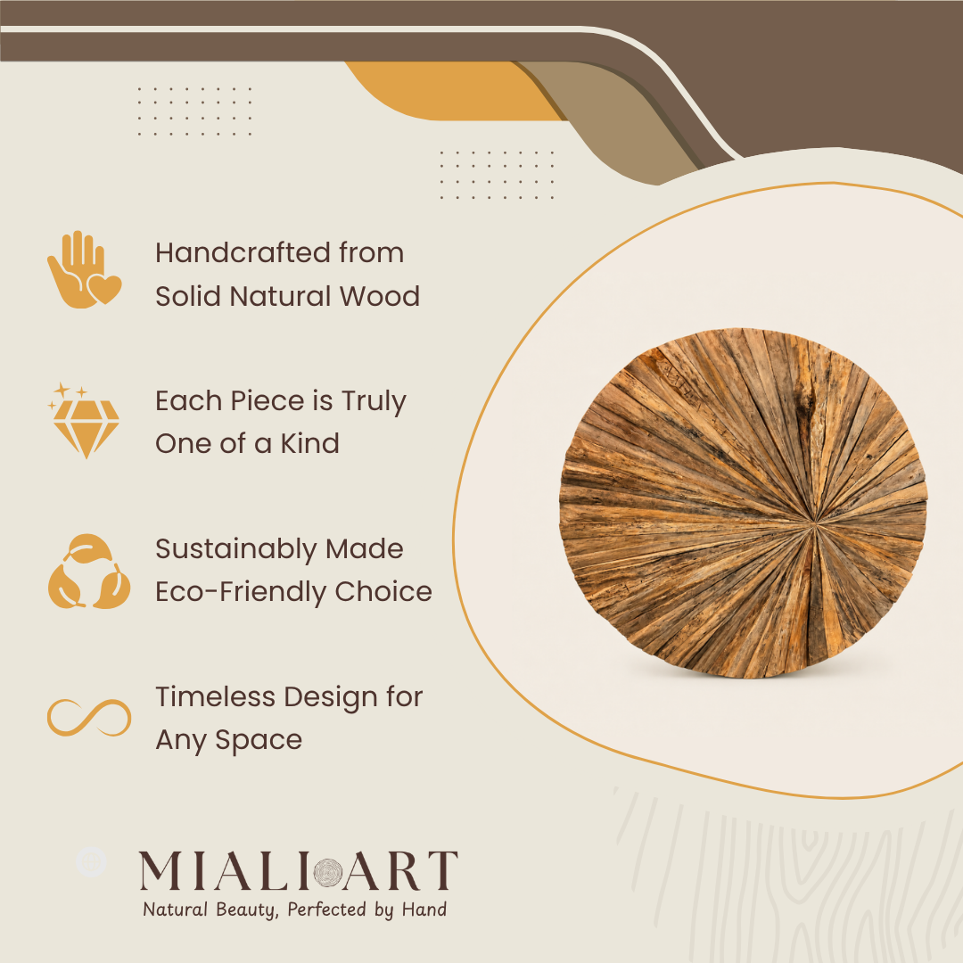 Teak Sunburst Wandbild | Handgemacht | 135 cm