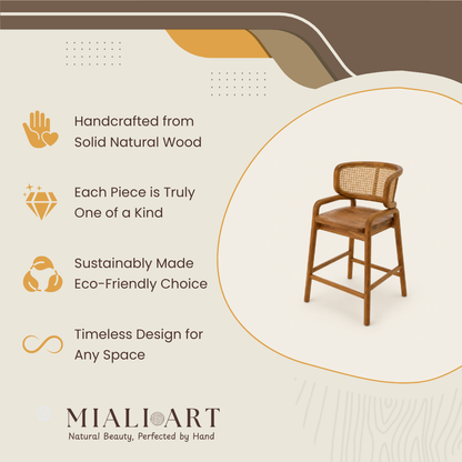 Handmade Teak Bar Stool | Vinyl Wicker Design | 110x50x56 cm