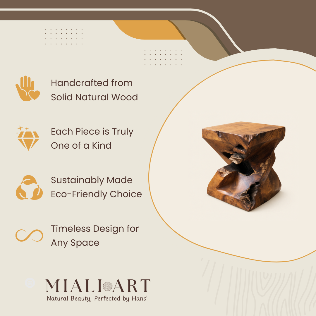 Teak Slab Stool | Handcrafted Teak Wood Design | 40x30x30 cm