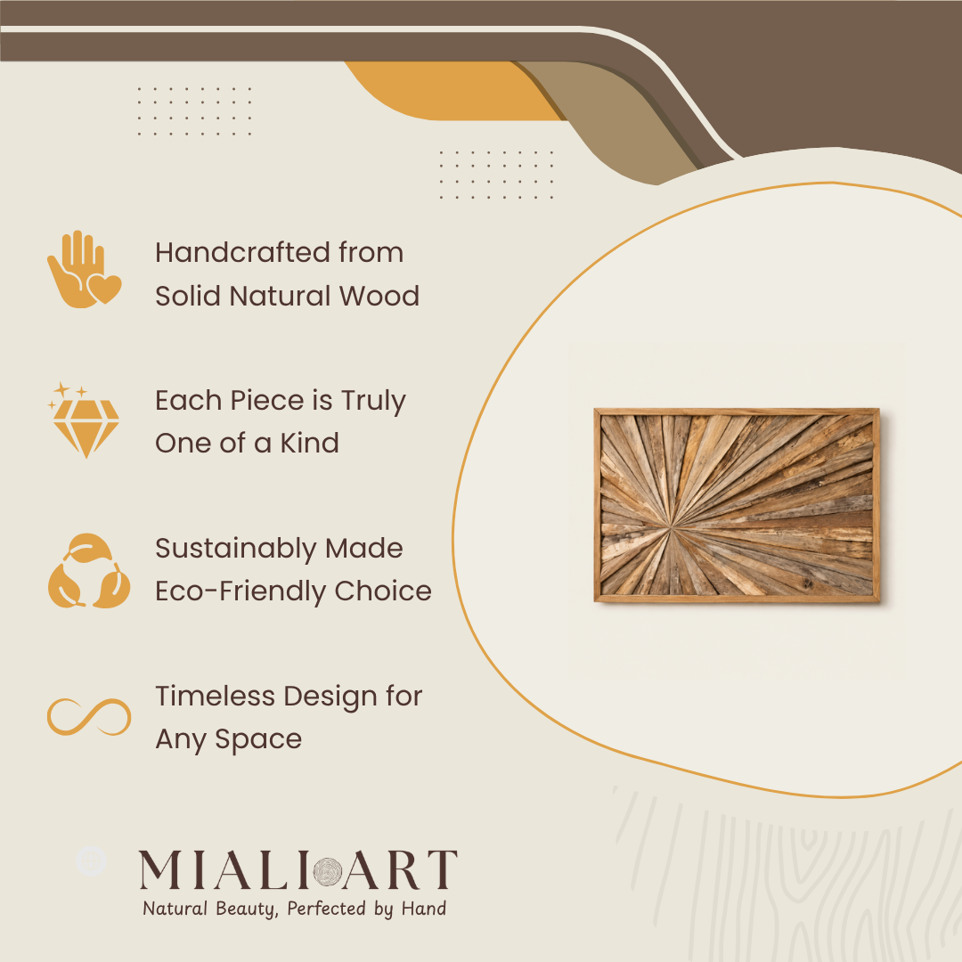 Teak Sunburst Wall Art | Natural Teak Wood Panel | 120x80 cm