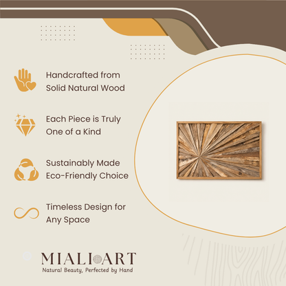 Teak Sunburst Wall Art | Natural Teak Wood Panel | 120x80 cm