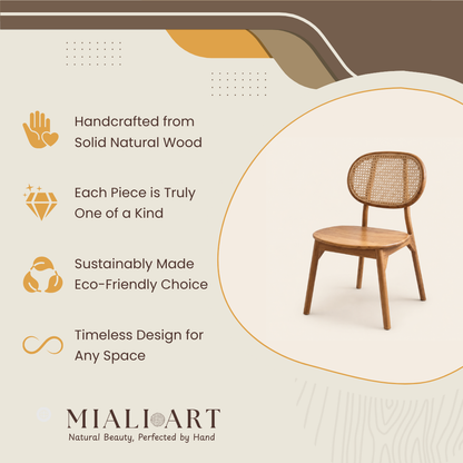 Solid Teak Chair | Vinyl Wicker Back | Natural | 51x51x89 cm