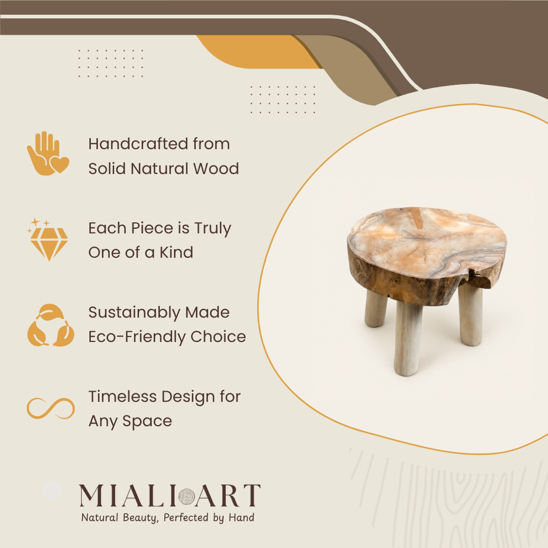 Veda Rustic Stool | Solid Teak | 35x30  cm