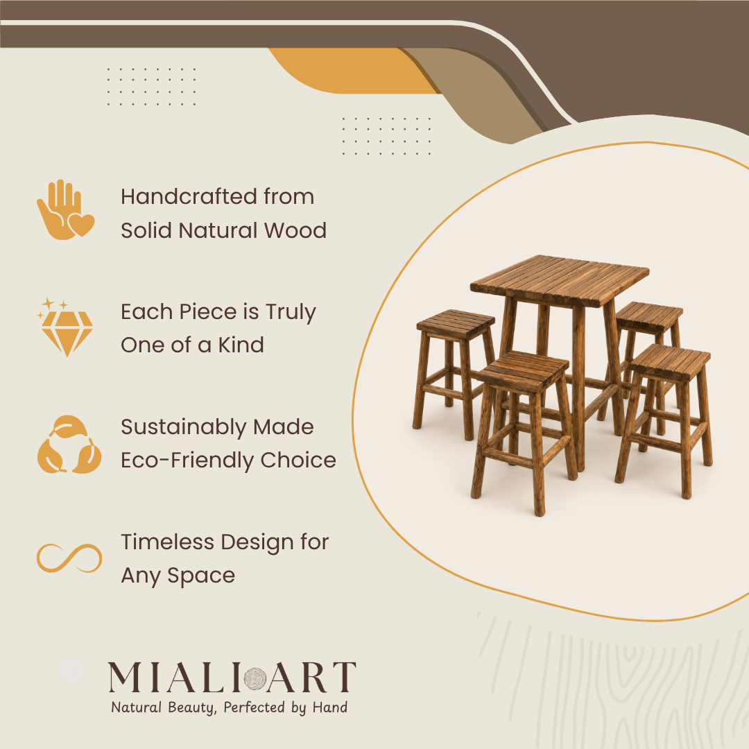 Young Teak Bar Table & Stool | Handmade Natural Wood Furniture