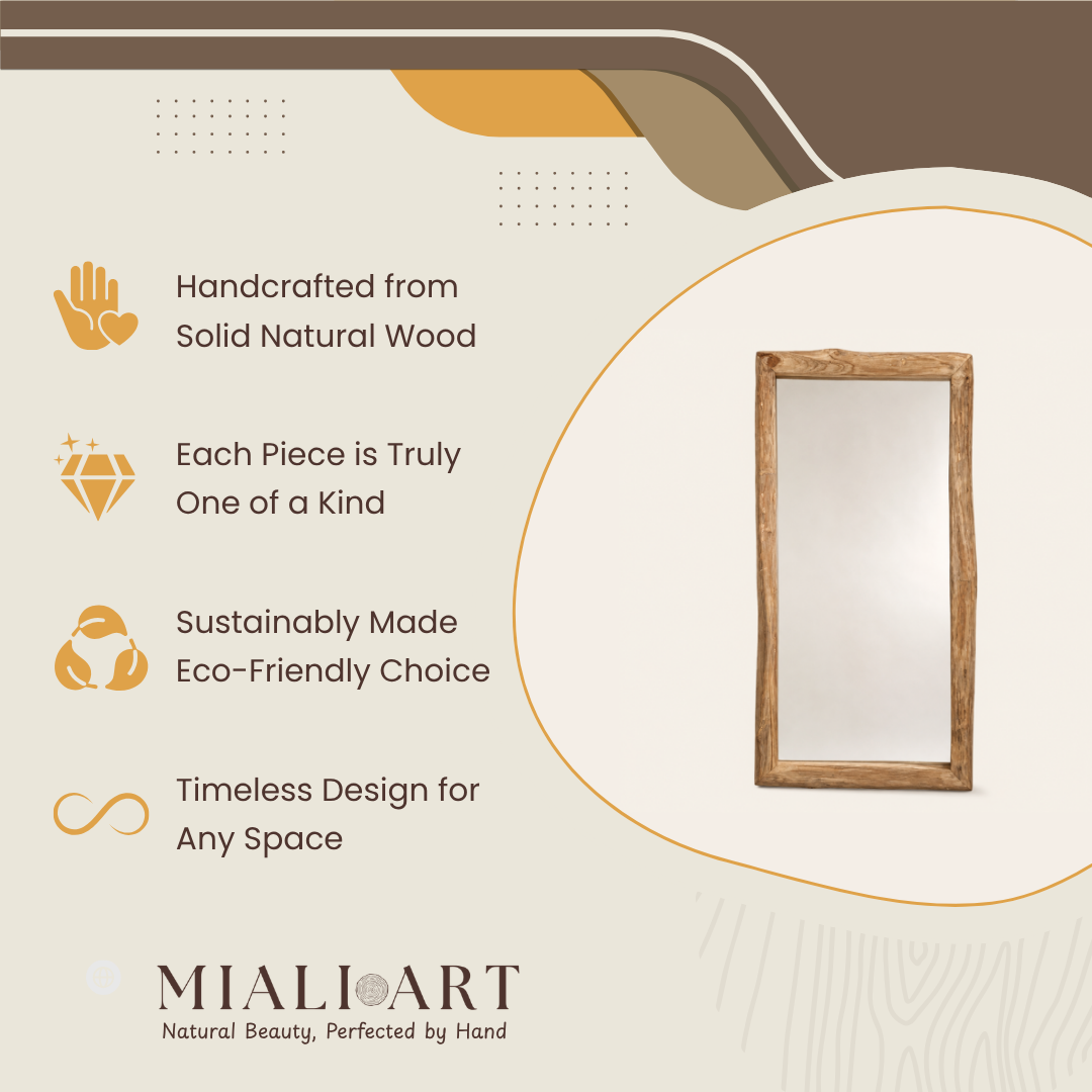 Teak Wood Mirror | Chunky 8 cm Frame | Multiple Size Options
