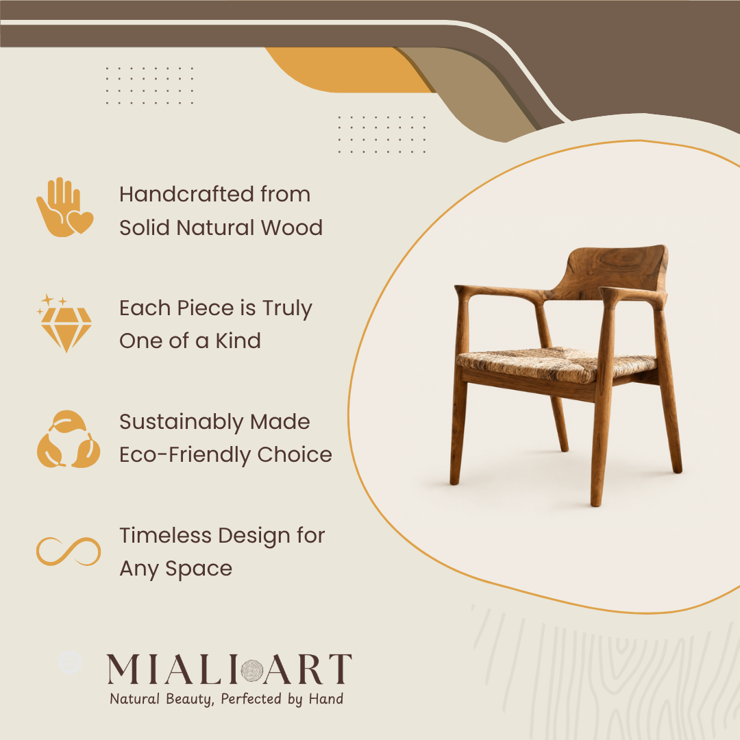 Teak Armchair | Banana Leaf Weave | Solid Teak | 78x55x45 cm