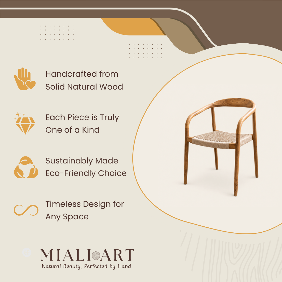 Solid Teak Rope Chair | Rope Weave Seat & Back | 55x55x80 cm