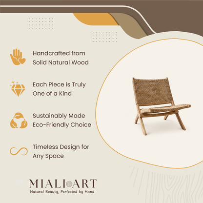 Teak Armchair | Handwoven Rattan | Handcrafted | 80x60x70 cm