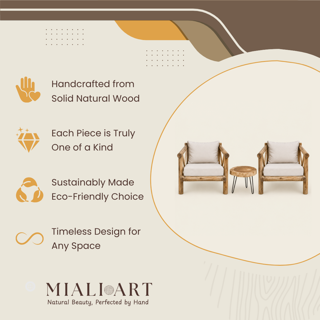 Indonesian Teak Armchair Pair | Side Table Set | 70x70x70 cm