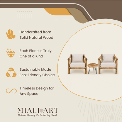Indonesian Teak Armchair Pair | Side Table Set | 70x70x70 cm