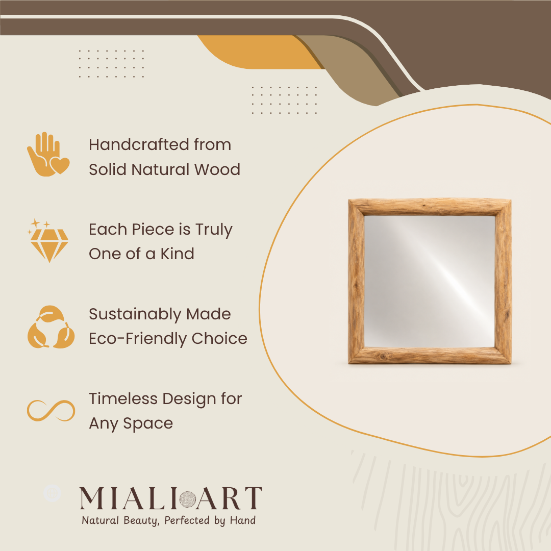 Solid Teak Mirror | Chunky Natural Frame Design | 100x100 cm