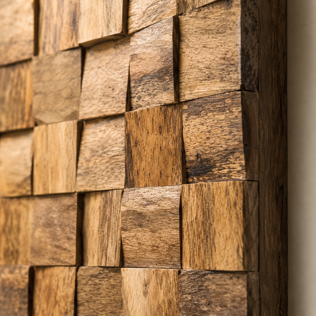 Dekorative Teakholz-Wandkunst | Handgefertigtes Holzpaneel | 100x60 cm