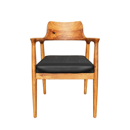 Teak Armchair | Black Faux Leather Upholstered | 78x55x45 cm
