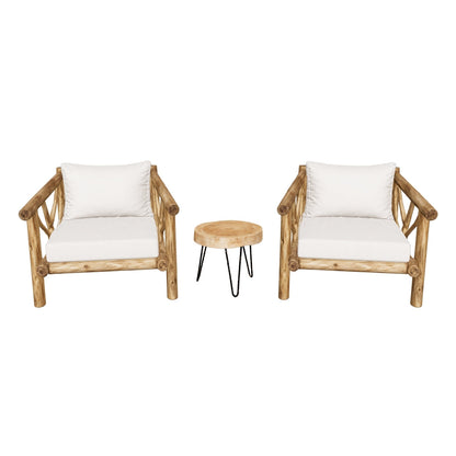 Indonesian Teak Armchair Pair | Side Table Set | 70x70x70 cm
