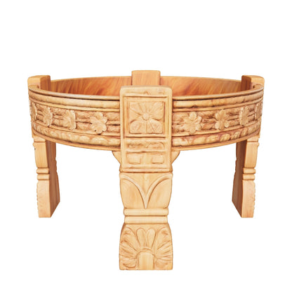 Hand-Carved Teak Wood Table | Rustic Accent | 70 cm